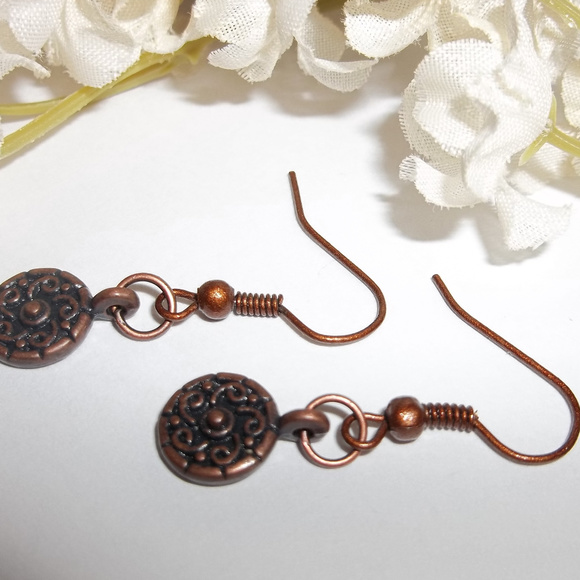 Simple Copper Minimalist Earrings Circle Boho 3392 - Picture 3 of 4